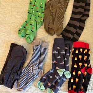 Stylish Men's Patterned Socks Set - Green, Brown, Black, Gray, Red
